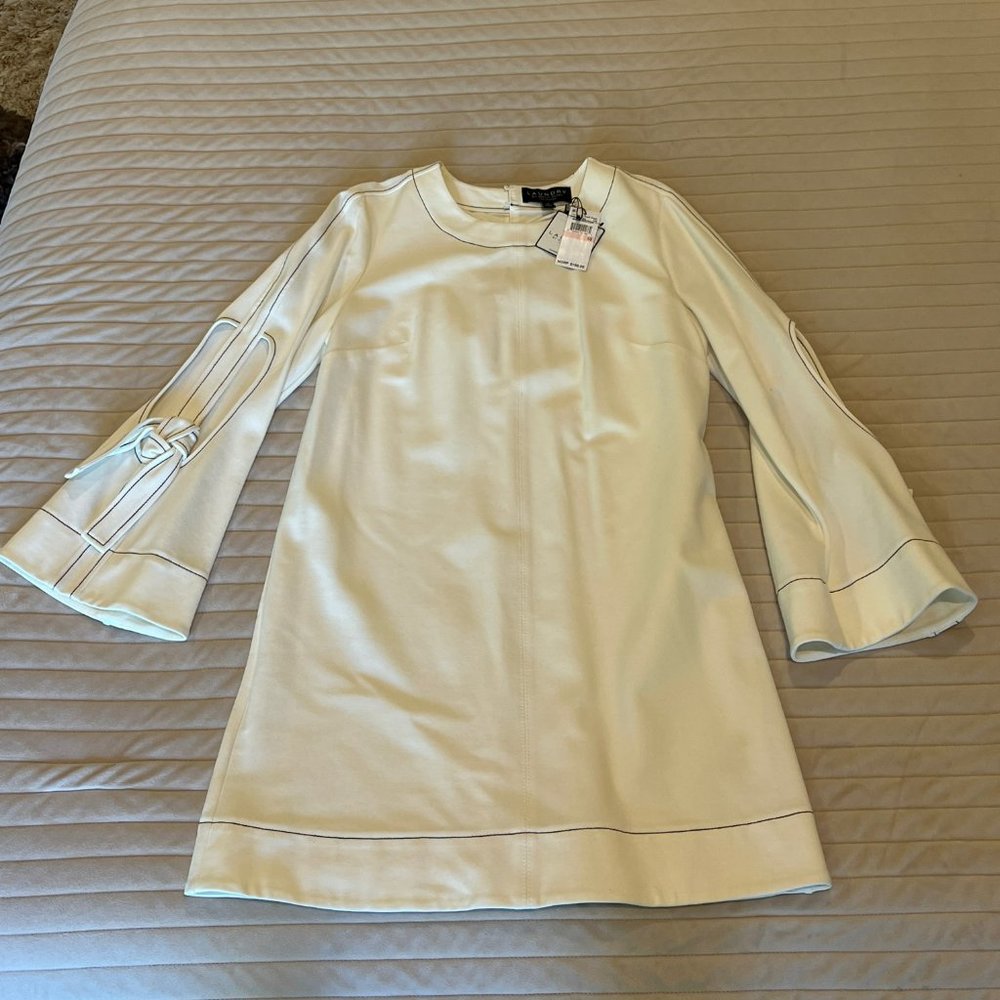 Laundry by Shelli Segal White Dress with Black Stitching Brand New - Size 10